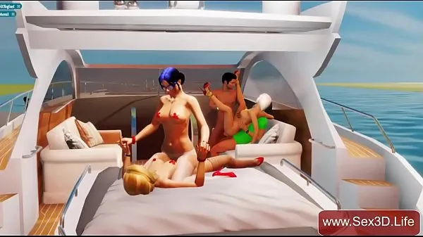 Heet Yacht 3D group sex with beautiful blonde - Adult Game totale buis