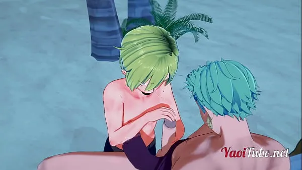 Vroči One Piece Yaoi - Zoro x Sanji Handjob and Blowjob in a beach - anime Manga Gay skupni kanal