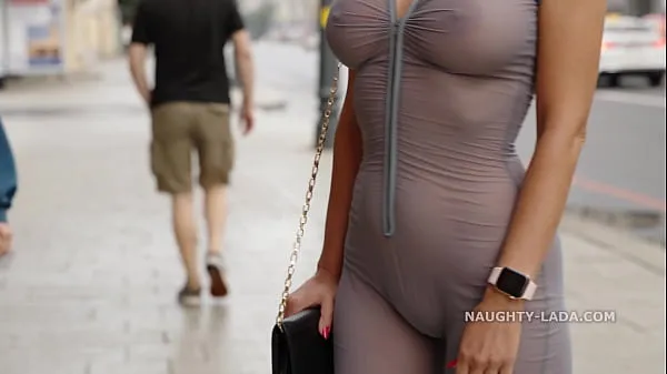 Hot Naughty Lada wear see-through outfit in the city total Tube