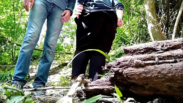 Hot Milf with a beautiful fat ass takes off her pants and pisses next to a stranger in nature total Tube
