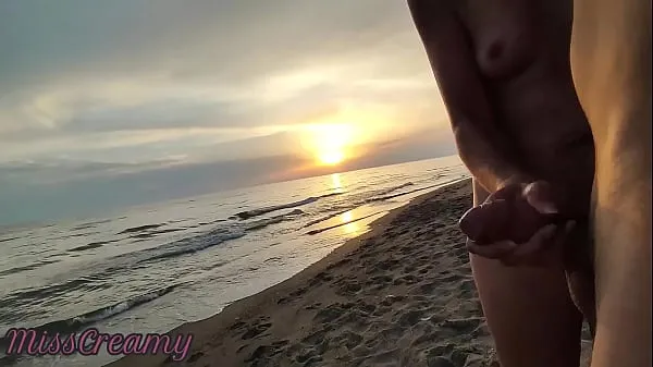 Hot French Milf Blowjob Amateur on Nude Beach public to stranger with Cumshot 02 - MissCreamy total Tube