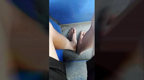 Hot Twink walking barefoot on the road and still no shoe in a tram to the city i alt Tube