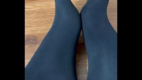 Hot Flaunting and rubbing together my black nylon feet total Tube